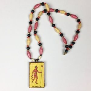 Handmade Paper Bead Necklace w/ El Diablo Pendant